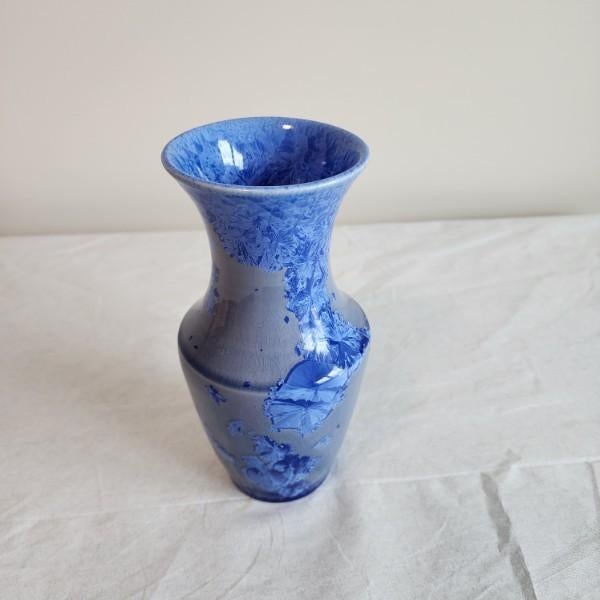 Ceramic Cobalt Blue Crystalline Glaze Signed Studio Pottery Vase For Sale - Image 7 of 13
