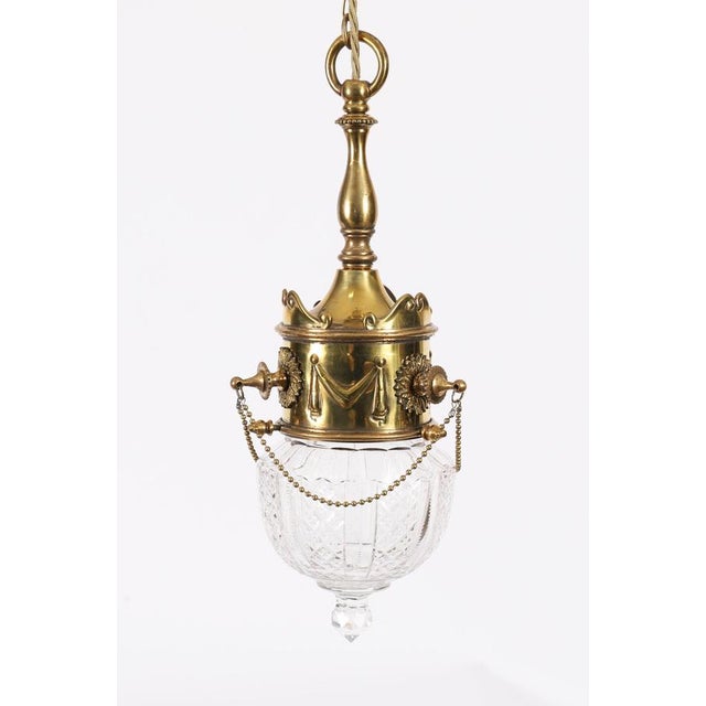 Antique Edwardian Brass and Cut Crystal Ceiling Light, 1900, Set of 2 For Sale - Image 13 of 16
