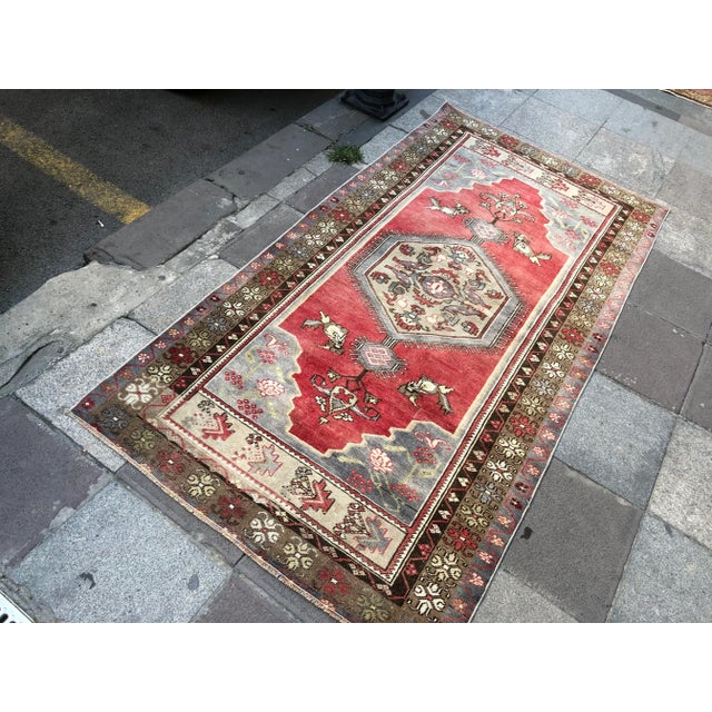 Textile Vintage Oushak Handmade Rug- 3′11″ × 7′7″ For Sale - Image 7 of 11