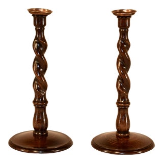 Pair of 19th Century English Oak Candlesticks For Sale