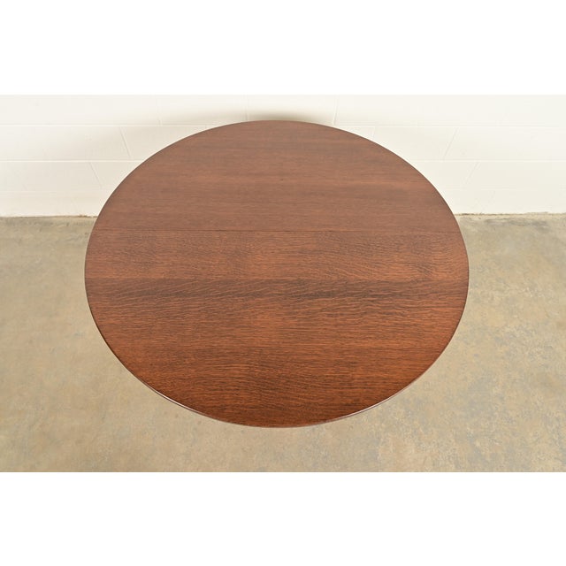 Early 20th Century Stickley Brothers Antique Mission Oak Arts & Crafts Pedestal Extension Dining Table, Newly Refinished For Sale - Image 5 of 15