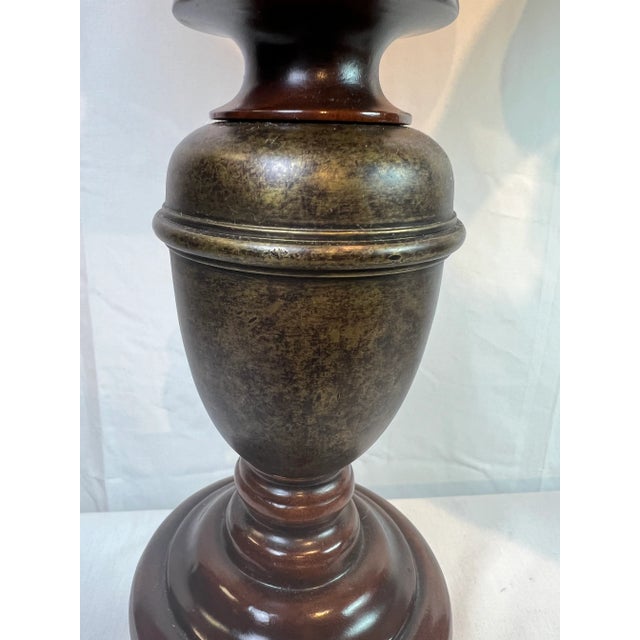 1990s Wooden Table Lamps with Shaped Design and Pleated Silk Shade - A Pair For Sale - Image 12 of 13