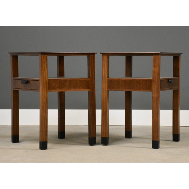 Dunbar Furniture 1950s Refinished Walnut Nightstands by Edward Wormley for Dunbar - A Pair For Sale - Image 4 of 12