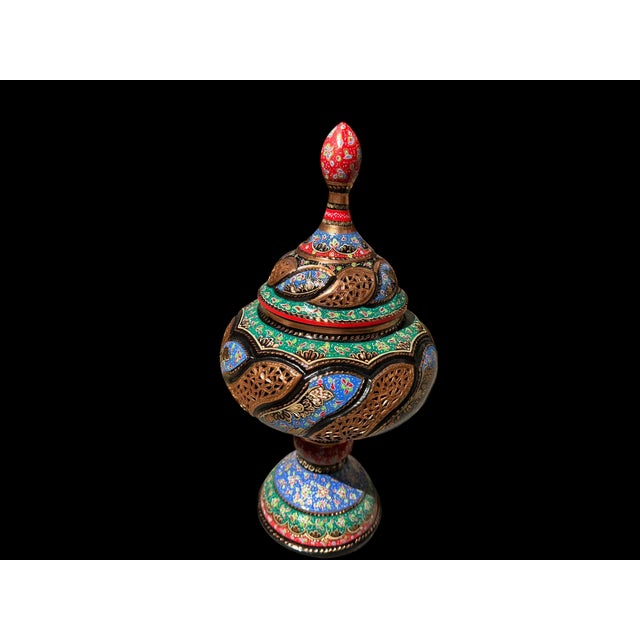 Metal Vintage Hand Painted Pierced Copper Urn For Sale - Image 7 of 10