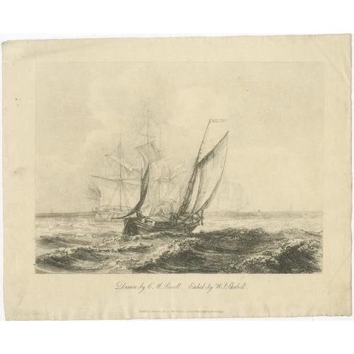 Antique marine etching, fishing boats at sea, powell & sherlock, 1811 this atmospheric early nineteenth-century marine...