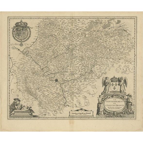 Antique Map of the Region of Île De France by Janssonius, 1650 For Sale - Image 5 of 5