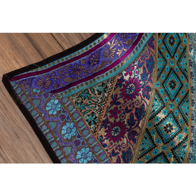 Mid 20th Century Mid 20th Century Indian Turquoise, Violet & Gold Silk Embroidered Fabric For Sale - Image 5 of 12