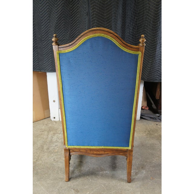 Vintage Thomasville Louis XV Style Parquetry Oak Carved Library Wingback Chair For Sale - Image 9 of 13