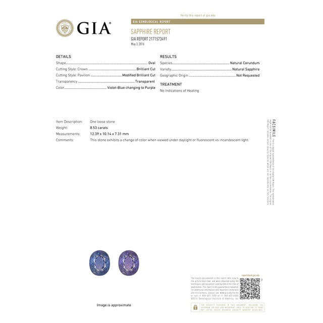 8.53 CTW Mid-Century No Heat Color Change Sapphire & Diamond Platinum Ring, Size 7 For Sale - Image 10 of 10