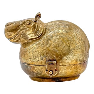 Mid 20th Century Brass Figural Hippopotamus Box by Woco For Sale