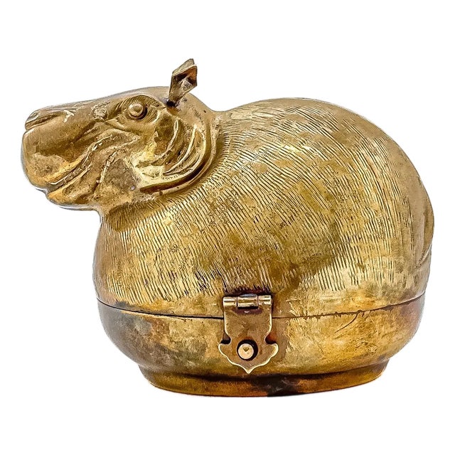 Mid 20th Century Brass Figural Hippopotamus Box by Woco For Sale
