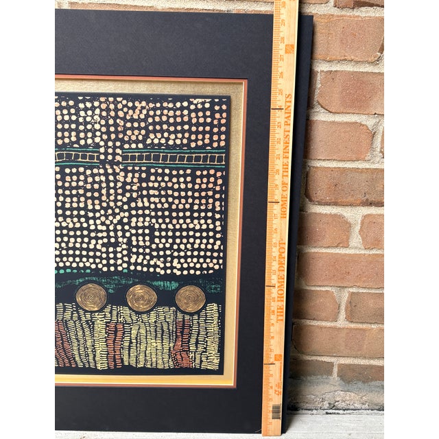 1970s “Cameroon Ii” Aboriginal-Style Dot Art, Signed Nelson, Gold Matted, Unframed For Sale - Image 13 of 13