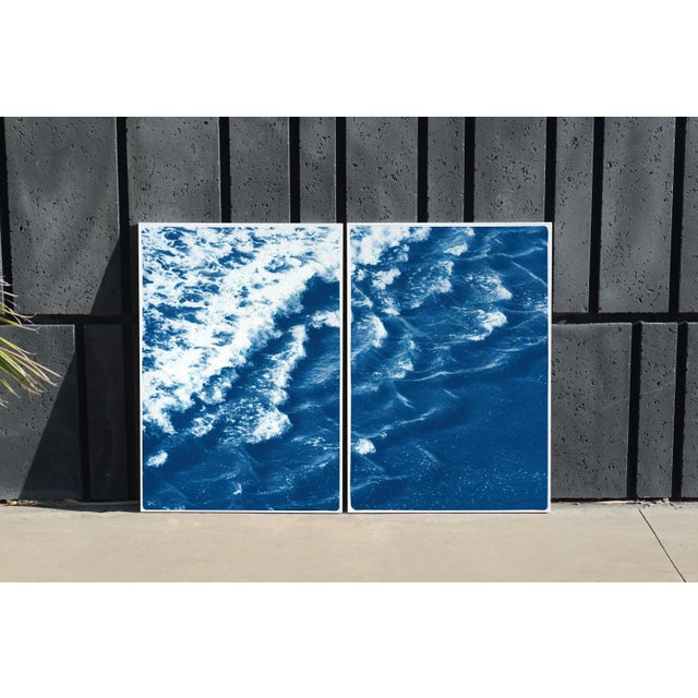 2020 "Rolling Waves Off Sidney" Seascape Cyanotype Diptych on Watercolor Paper by Kind of Cyan - Set of 2 For Sale - Image 9 of 12