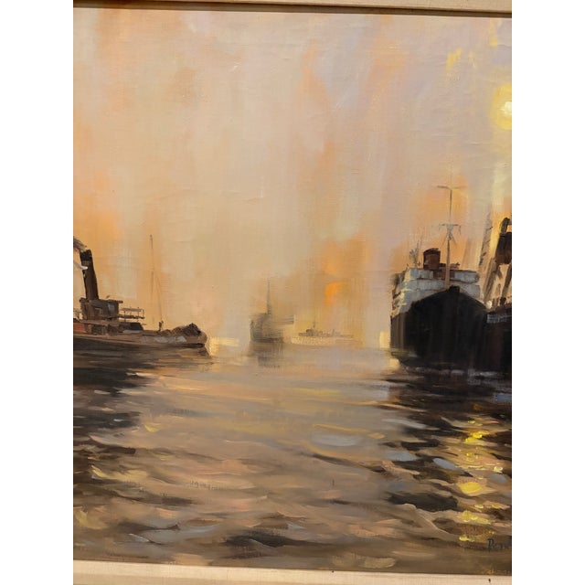 Paint Vintage 1968 Petko Kadiev Original Harbor Painting in Vintage Frame For Sale - Image 7 of 18