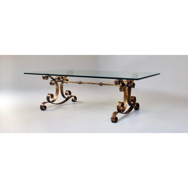 1960's Gold Gilt Iron and Glass Spanish Hollywood Regency Coffee Table For Sale - Image 11 of 11
