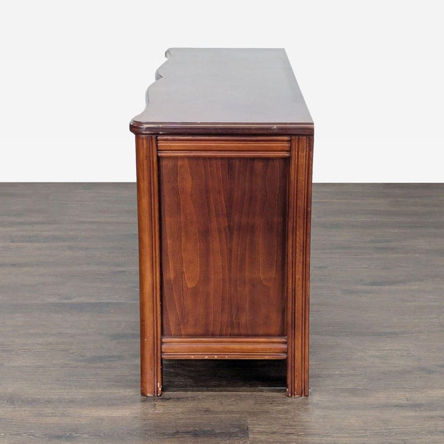 Vintage 8-Drawer Curved Front Wooden Dresser With Elegant Handles For Sale - Image 4 of 17