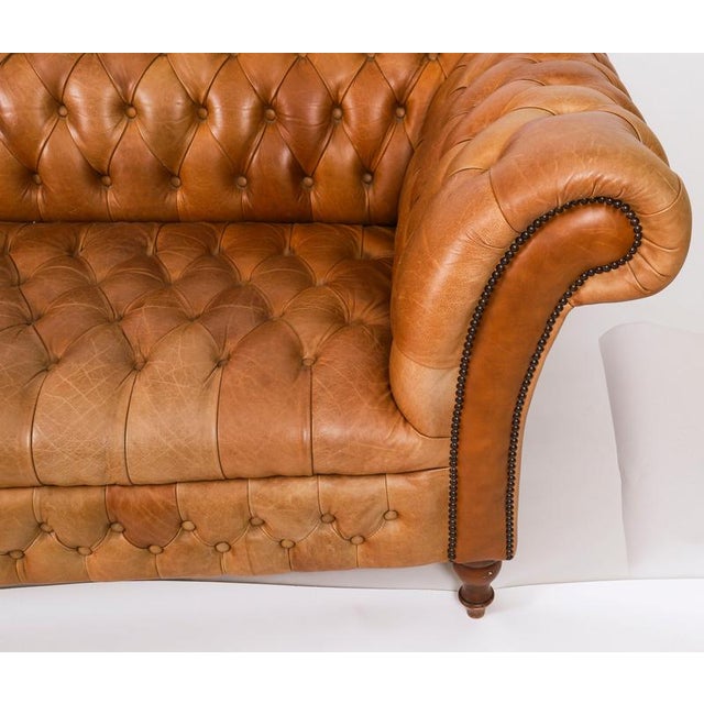 Mid-Century English Button Back Leather Chesterfield Sofa For Sale - Image 6 of 14