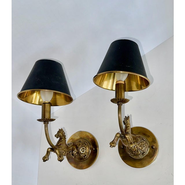 Pair French Bronze Horse Equestrian Wall Sconce Lights For Sale - Image 11 of 18