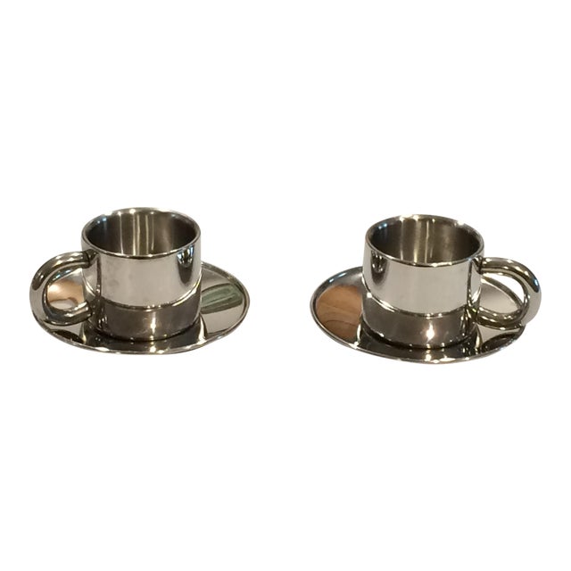 Modern Italian Stainless Steel Espresso Cups and Saucers by Arvind