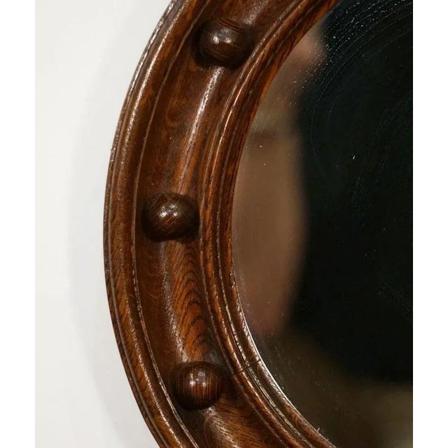 Mid 20th Century Regency Style Round Mirror With Oak Wood Frame From England (Diameter 16 1/2) For Sale - Image 5 of 12