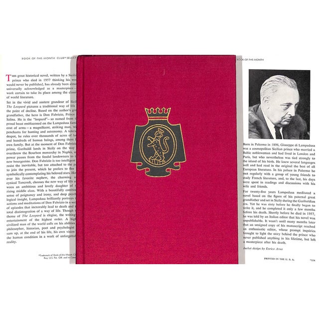 DI LAMPEDUSA, Giuseppe [320] pp. Pantheon 1960 8 1/2" x 5 3/4" Jacket design by Enrico Arno The Leopard (Italian: Il...