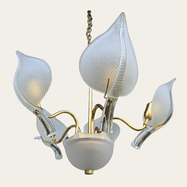 Contemporary Vintage Italian Murano Glass and Brass Chandelier Sculptural For Sale - Image 3 of 6