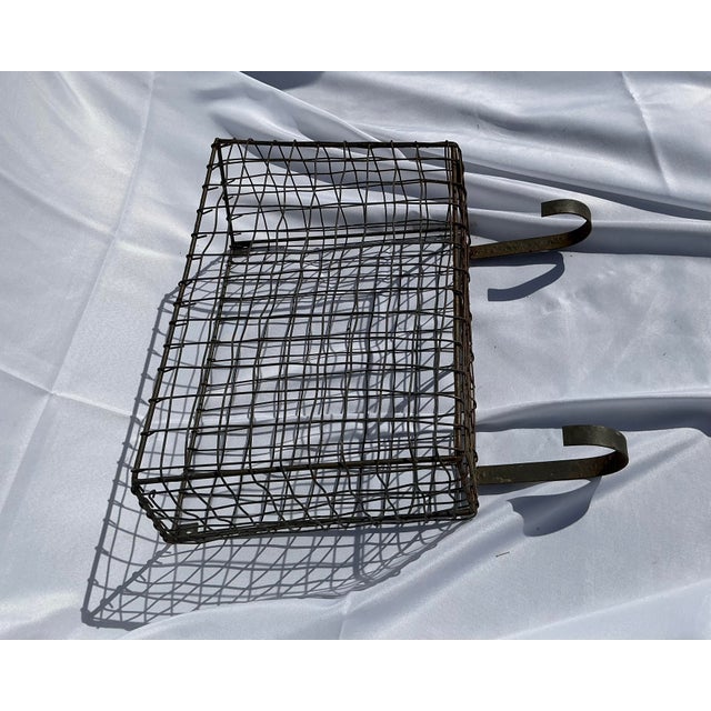 1930's Large Antique French Wirework Crimped Wire and Metal Wall Pocket Hanging Basket For Sale - Image 11 of 11