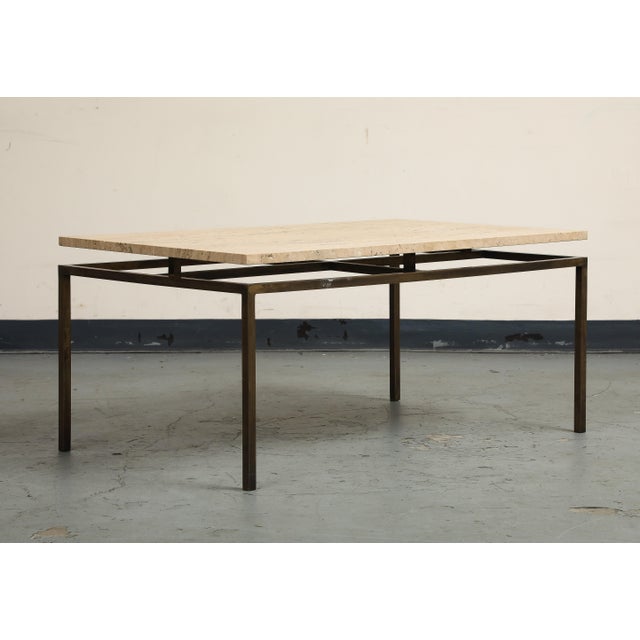 Late 20th Century Modernist Brass Coffee Table With Travertine Top For Sale - Image 11 of 18