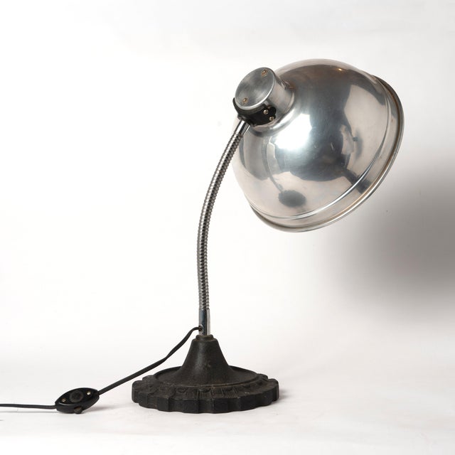 Vintage Industrial Gooseneck Table Lamp With an Aluminum Shade and a