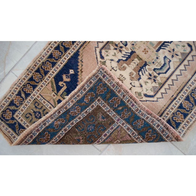 Beige 1970s Vintage Turkish Rug Hand Made Small Rug Doormat -1′9″ × 3′4″ For Sale - Image 8 of 12