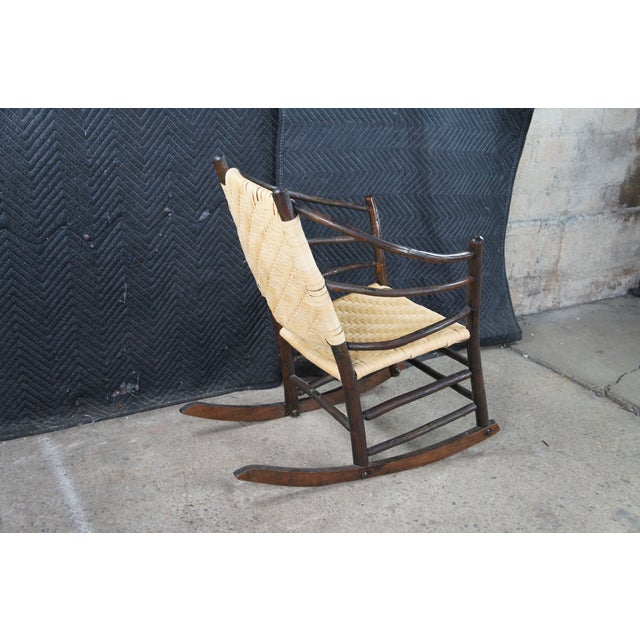Antique Stamped Old Hickory Andrew Jackson Rattan Adirondack Lodge Rocking Chair For Sale - Image 6 of 12