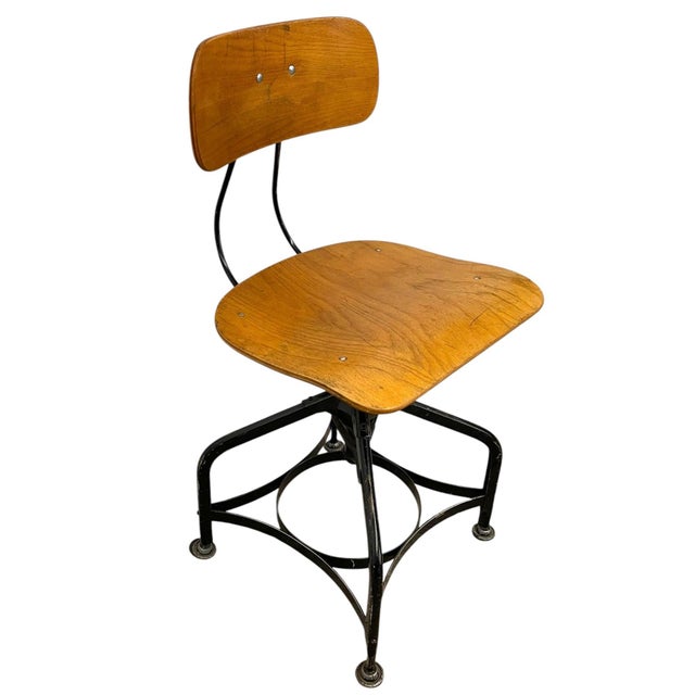 Brown Vintage Industrial Adjustable Height Drafting Chair With Bentwood Seat For Sale - Image 8 of 10