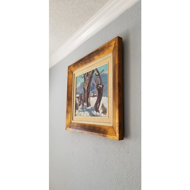 1970s Guy Duveyre Abstract Winter Rural Landscape Oil on Canvas Painting For Sale - Image 4 of 11