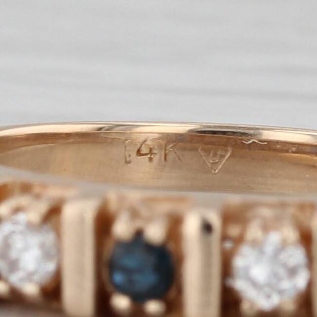 Gemstone 0.28ctw Blue Sapphire Diamond Ring 14k Yellow Gold Size 6.75 Stackable For Sale - Image 7 of 8