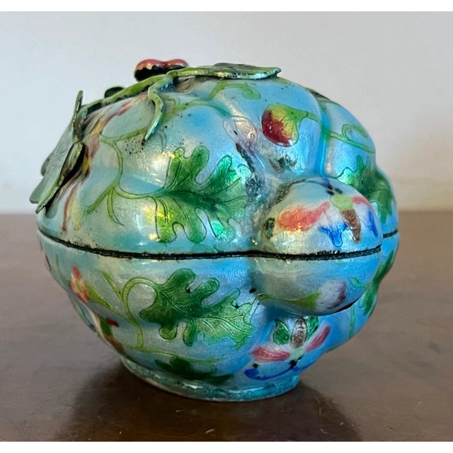 Antique Chinese Cloissone Enamel Melon Box For Sale - Image 10 of 12