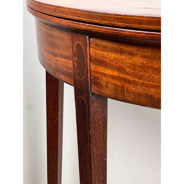 Wood Antique Hepplewhite Mahogany Demilune Game Table C. Mid 19th Century For Sale - Image 7 of 8