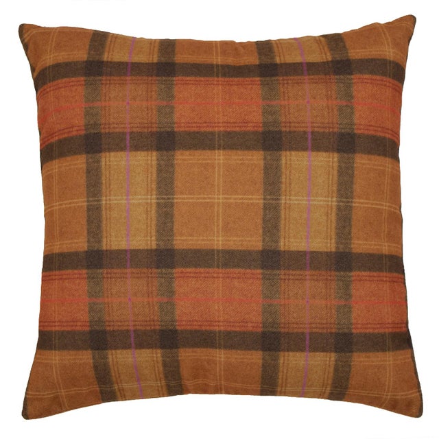 Modern Burnt Orange Plaid Wool Pillow 22x22" Chairish
