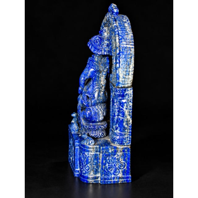 Finest Lapis Lazuli Ganesha 8.5" Hand Carved Gemstone Indian God Sculpture For Sale - Image 11 of 14