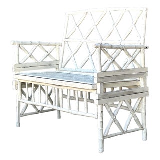 Vintage Painted Branch Trellis Bench For Sale