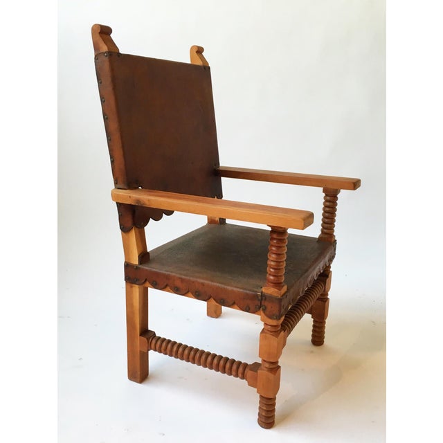 Antique Leather King Chair with Spindle Legs Chairish