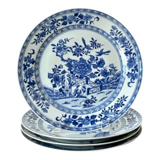 Vintage Asian Blue Flow Glazed Ceramic Plates - Set of 4 For Sale