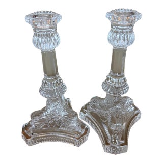 Pair of Tiffany & Co. Heavy Lead Crystal 8.25" Baroque Dolphin Candlesticks For Sale