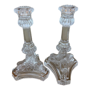 Pair of Tiffany & Co. Heavy Lead Crystal 8.25" Baroque Dolphin Candlesticks