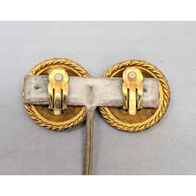 Metal Vintage Signed Gerard Yosca Round Orange & Black Striped Clip Earrings- 2 Pieces For Sale - Image 7 of 7