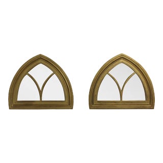 Pair Gothic Style Gold Gilt Decorative Wall Mirrors For Sale