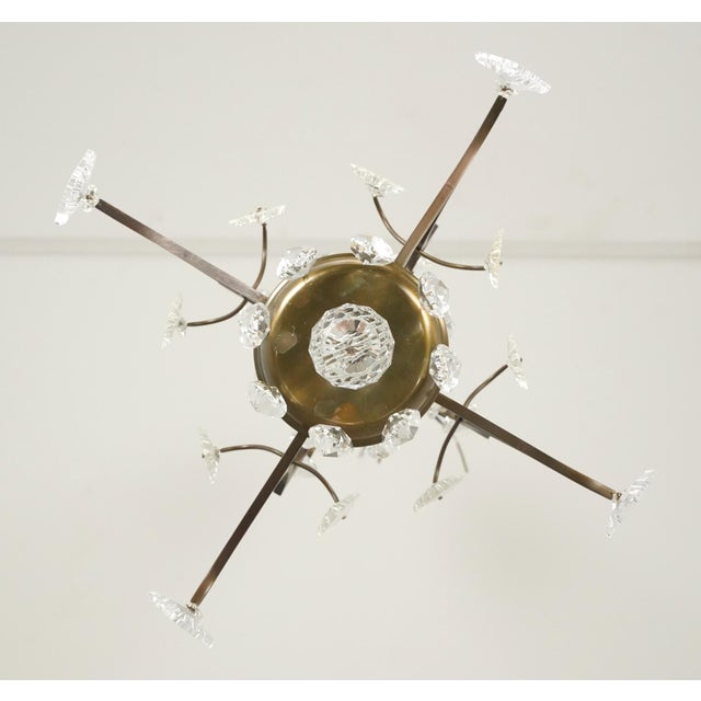 Metal Mid 20th Century Reclaimed Brass Crystal Central Cluster Chandelier For Sale - Image 7 of 10