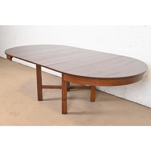Brown Stickley Antique Mission Oak Arts & Crafts Extension Dining Table, Newly Refinished For Sale - Image 8 of 11