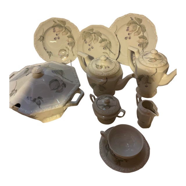 New 1970s Porcelain With Black Berries Branch - Set of 67 Pieces For Sale