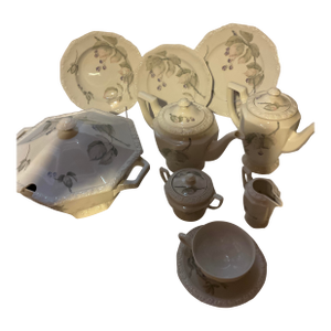 New 1970s Porcelain With Black Berries Branch - Set of 67 Pieces