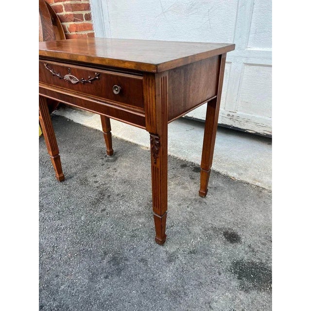 Brown Early 20th Century Antique French Provincial Style Carved Library Table Desk For Sale - Image 8 of 9